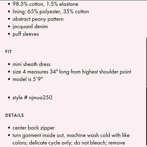 NWT Kate Spade Abstract Peony Denim Dress - Picture 6 of 8